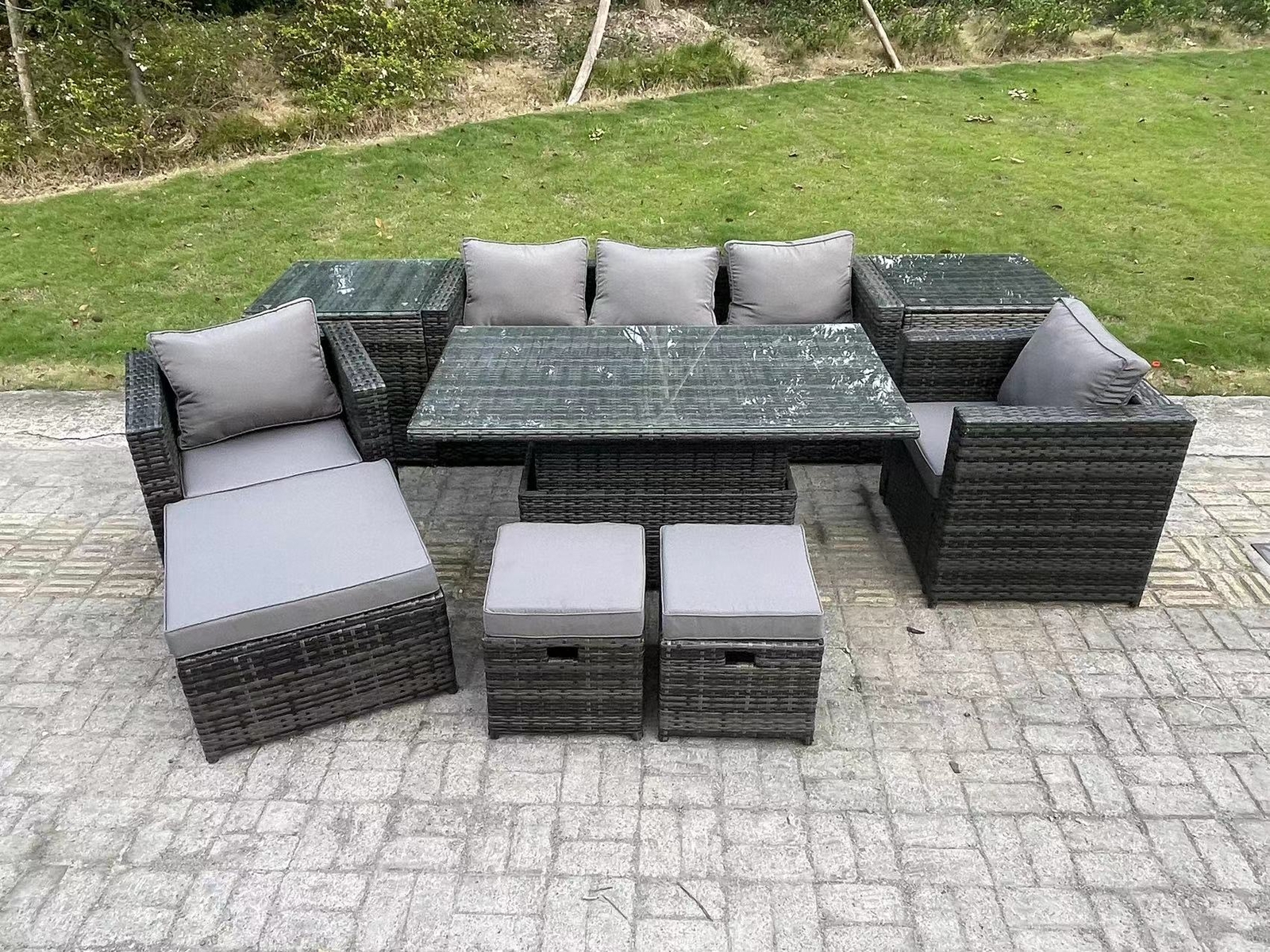 Fimous Wicker Rattan Garden Furniture Sofa Set Rising Lifting Dining