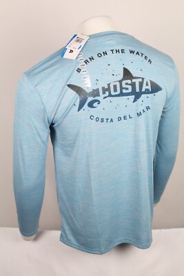 Costa Men's Fishing Shirt Long Sleeve Shark Graphic UPF 50+ LT Blue FQA400914500