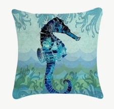 Seahorse Beach Nautical Coastal Spring Summer Throw Pillow Cover Home Decor