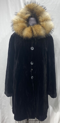 sheared mink section stroller dyed black finraccoon hood trim (108004)