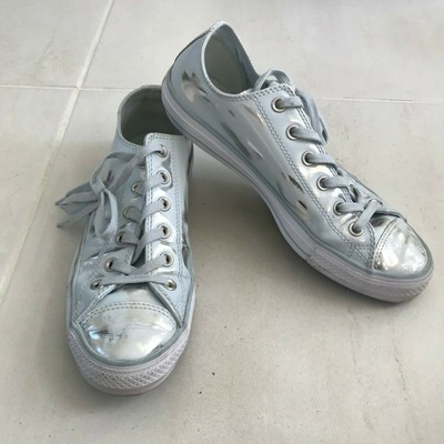 converse all star leather ox low silver metallic