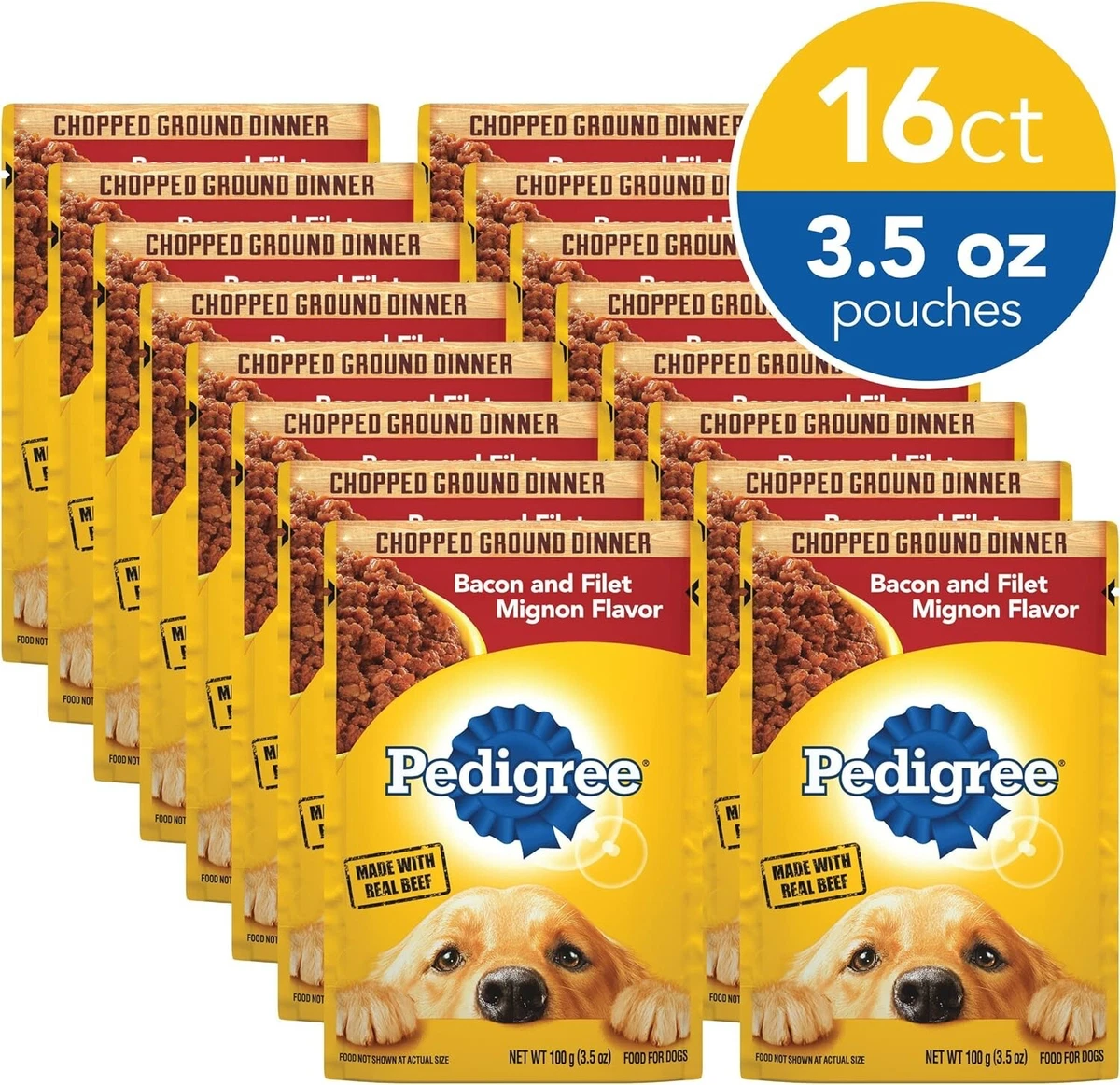16 Packs PEDIGREE CHOPPED DINNER Adult Soft Wet Dog Food Bacon