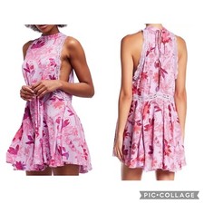 FREE PEOPLE Women’s Purple Floral SHE MOVES Chemise Dress High Neck Size XS
