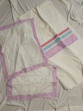 Laura Ashley Duvet  2 Shams White Flower Pink Blue Stripe Blue Full Queen 82x88