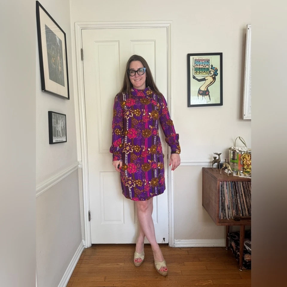 70s Vintage Acrylic Barkcloth Honeymoon Set - Dress and Shirt - Image 2 of 4