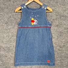 Vtg Y2K Disney Store Girls 4/5 Denim Dress Blue Winnie The Pooh Embroidered