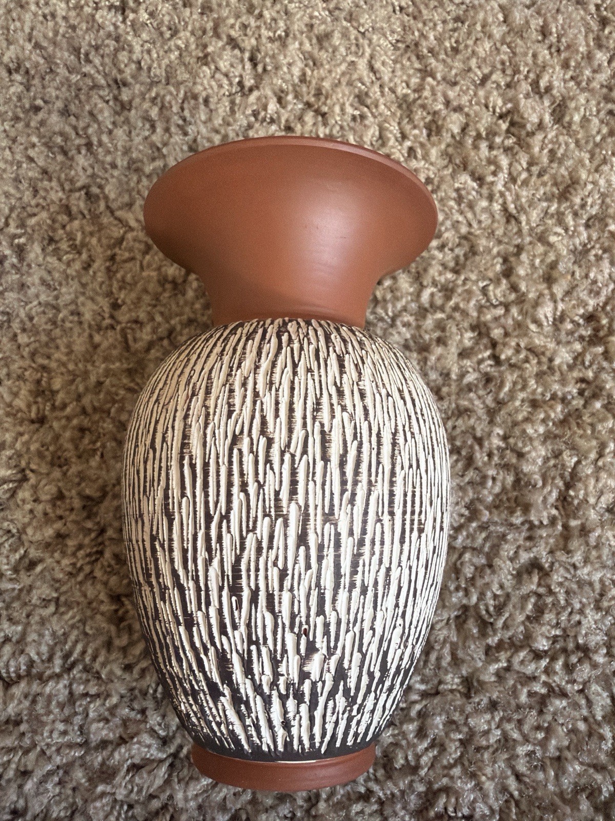 Vintage West German Pottery Vase – Textured Brown & White – Mid Century Modern