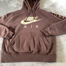 Nike Hoodie Mens Small Brown Air Just Do It Pullover Fleece Sweatshirt Logo
