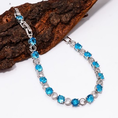 Blue Topaz 925 Sterling Silver Adjustable Bracelet 7-8'' B127417, Gift for her