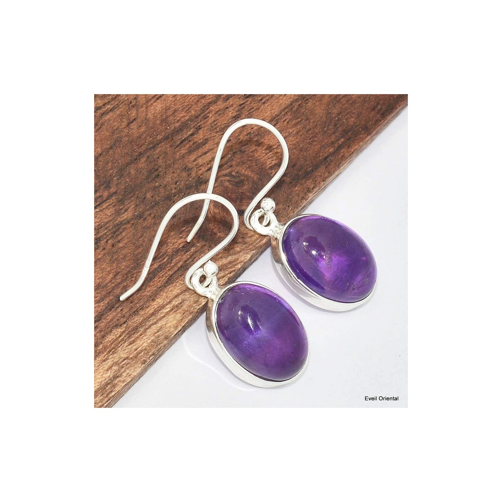 Boucles d'oreilles ovales améthyste véritable KC111.1 pour vos soirées