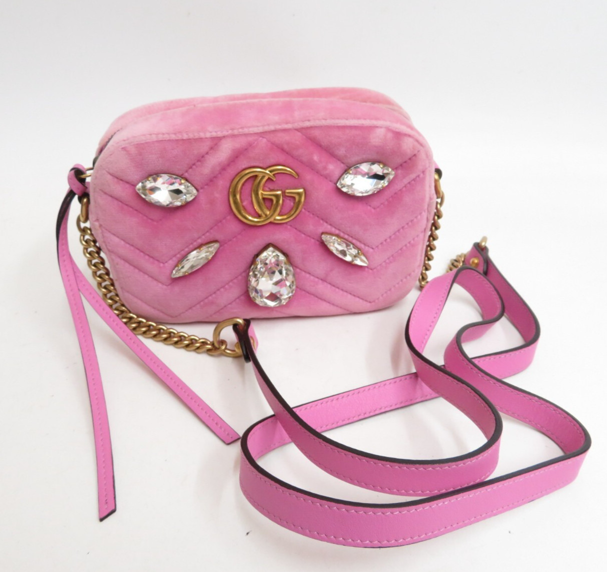 Autentica borsa a tracolla Gucci GG Marmont punto V in pelle scamosciata...