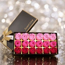 18 Pink Roses Gift Boxed Artificial Flower Scented Bath Soap All Occasions