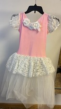 Curtain Call Dance Costume Child Size Large Pink White ballet Tulle Lace Flower
