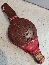 Vintage Fireplace Bellows Carved Wood Red Leather