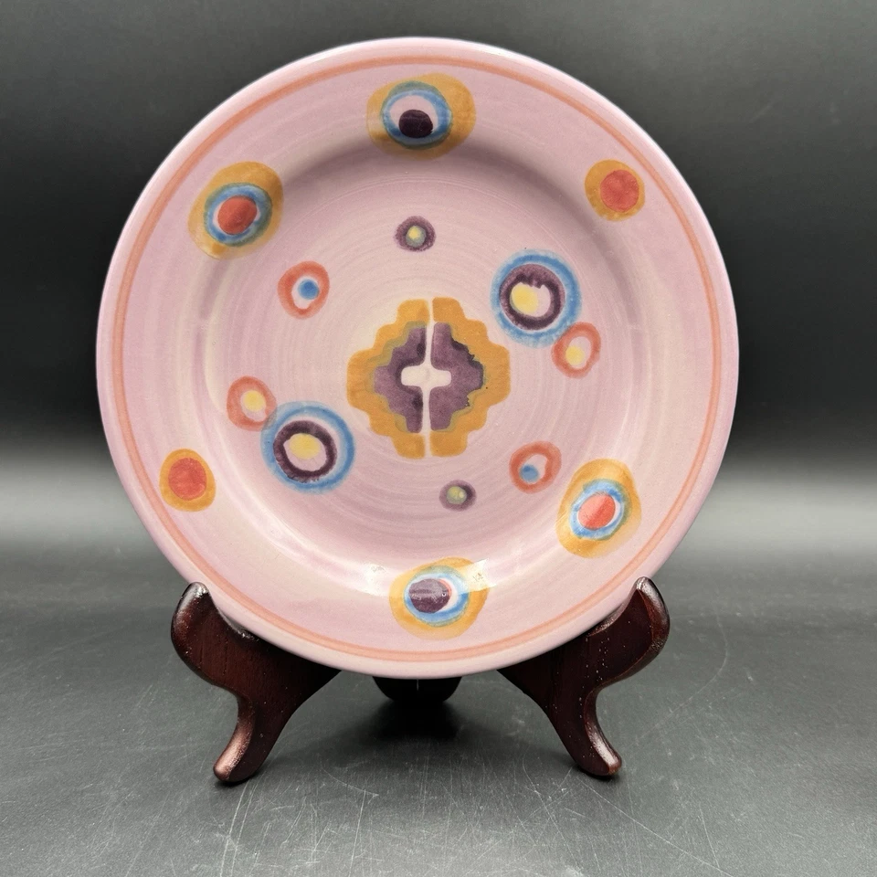 Placas abstratas rosa de cerâmica HARTSTONE (2) pintadas à mão EUA - Imagem 2 de 4