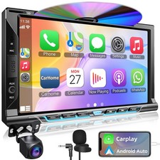 Double Din car Stereo with CD/DVD Player- CarPlay Android Auto, Car Audio w...