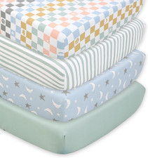 4-Pack Celestial Checkered Baby Crib Sheets for Boys Girls Gender Neutral Fitted