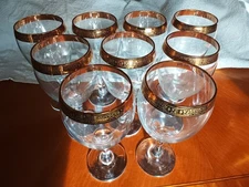 Vintage Gold Rim Water or Wine Goblet glasses 9 pieces