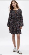 NWT Size XXL Black Multi Floral Smocked Splitneck Mini Dress  (Season: Spring)