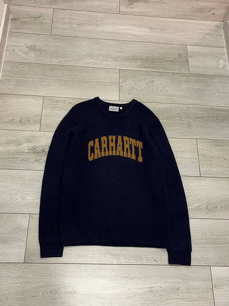 Vintage Carhartt Big Logo Wool Cable Sweater Sz L