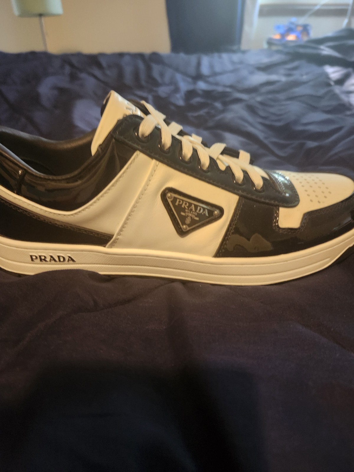Prada Black and White Patent Leather Casual Sneakers