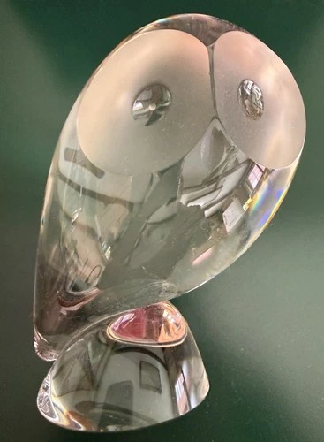1970s Signed STEUBEN Glass Owl by Donald Pollard WITH BOX, BAG AND BROCHURES!