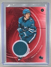 Macklin Celebrini 2025 Upper Deck SP Game Used #160 Red Jersey Patch F1