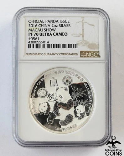 2016 China Macau Annual Show .999 Silver 2oz PANDA Medal NGC PF70 Ultra Cameo
