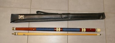 Vintage BILLARD STOCK  Queue aus  Holz  Messing Beschläge mit Tasche