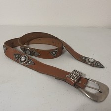 Women  s Embellished Western Belt Brown Leather Vintage Glam Rock Sz Small