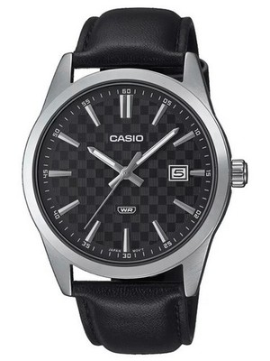 Casio Herrenuhr MTP-VD03L-1A Klassisch Schwarz Leder Armbanduhr Datum WR50M Box