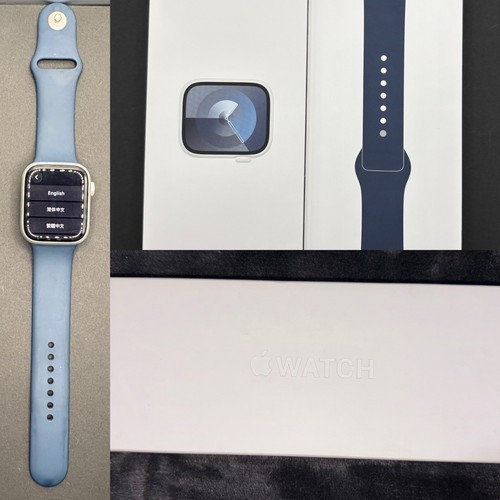 Apple Watch Series 9 45mm GPS Silver A2980 Storm Blue M/L Parts Repair Box