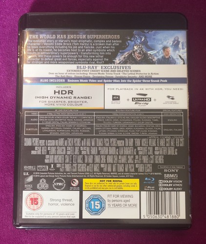 VENOM 4K UHD + Blu-ray 2-Disc HDR Dolby Vision Atmos | eBay UK