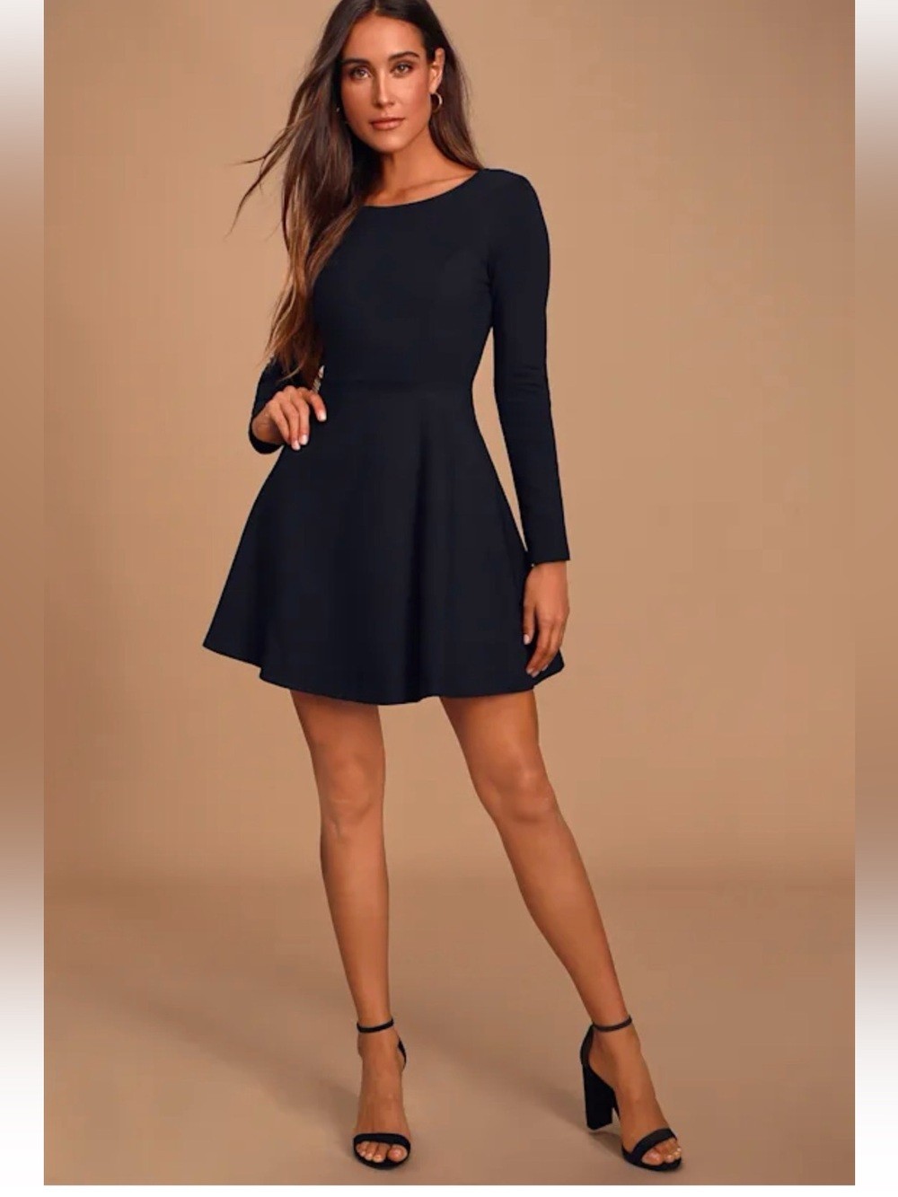Lulu’s Forever Chic Ponte Knit Long-Sleeve Black Fit & Flare Dress