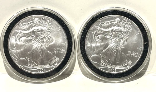 Lot of 2 - 2008 Walking Liberty American Eagle One Dollar 1 Oz Fine Silver Coins