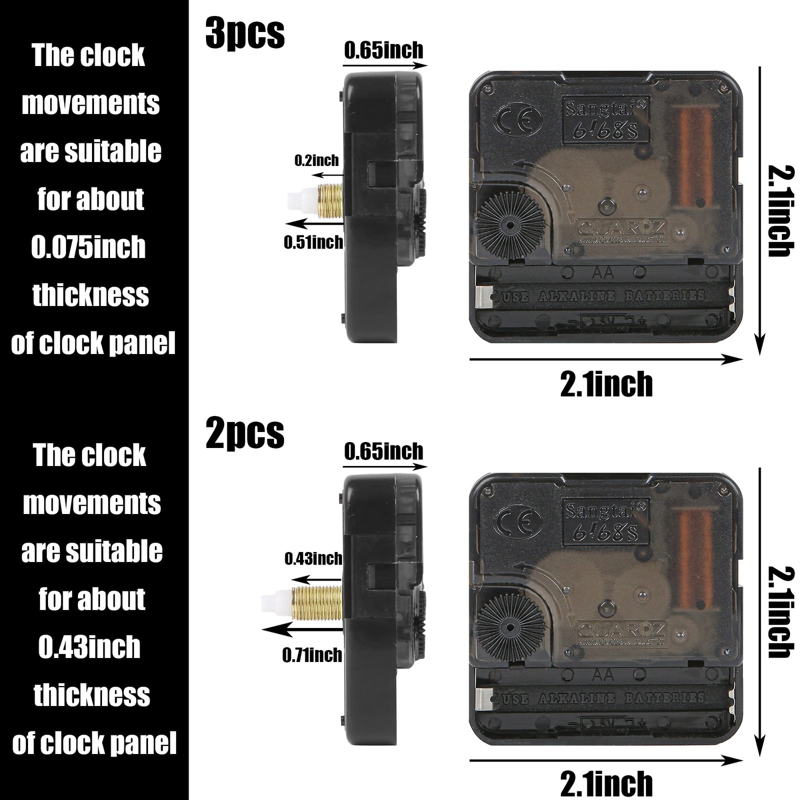 5Pcs High Torque Quartz Clock Movement Mechanism Replacement Clock Kit with 12