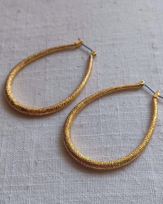 Oval Goldplated Textured Hoop Earrings Large Bold STUNNING Tapered Two Inches 