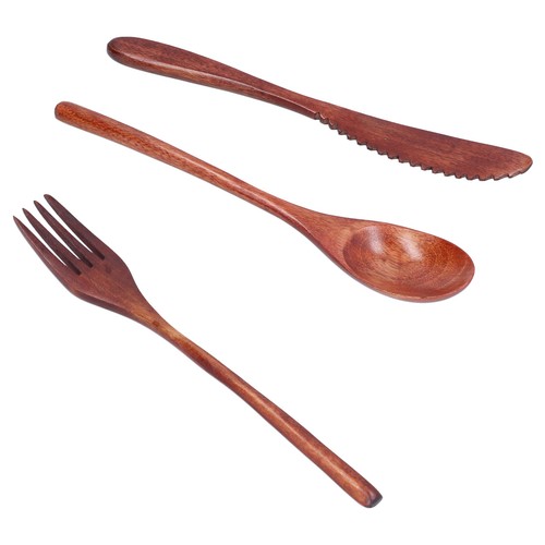 3Pcs/Set Knife Fork And Spoon Wooden Portable Cutlery Dessert Tableware For Kit - Picture 3 of 12