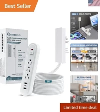 Outlet Concealer Power Strip - 8ft Flat Plug Extension Cord