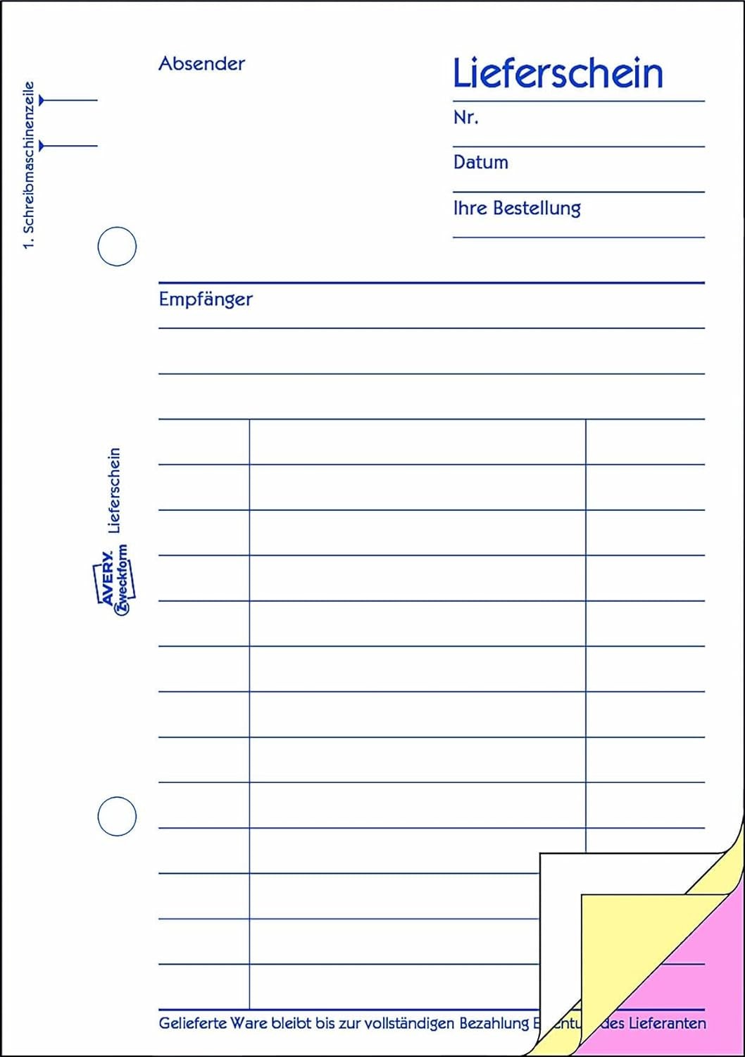 AVERY Zweckform 1723 Delivery Note with Receipt Certificate (A6, 3 x 40 Sheets,