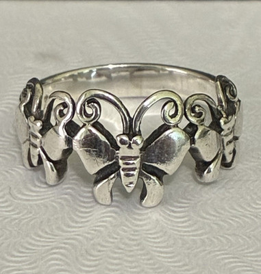 Small Sterling Silver 925 Three Butterflies Ring ~ Signed ~ Size 4