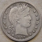 1907-D Barber Quarter 25c VF-XF as Pictured L3-1