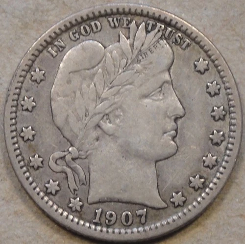 1907-D Barber Quarter 25c VF-XF as Pictured L3-1