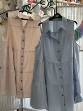 REDUCED .MATERNITY TWO LOVELY COOL BUTTON  DOWN DRESSES PALE & CREAM COLOURS 3KL