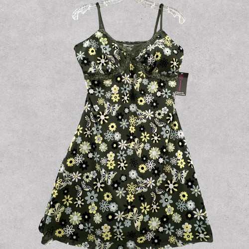 No Boundaries Mesh Dress Lace Green Floral Butterflies Juniors Large 11-13 New - 第 1/10 張圖片