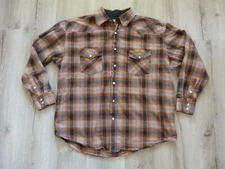 Jesse James Work Wear Pearl Snap Shirt Mens L Orange Flannel West Coast Choppers