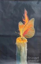 new  handmade Painting on 23"x15" canvas candle light with butterfly  by Wendy