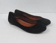 Vionic Womens Hannah Black Suede Ballet Flats Gold Heel Round Toe‎ Size 7.5