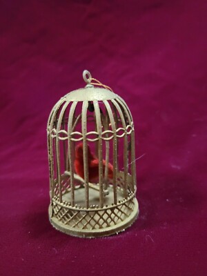 【激レア】USA製90s vintageラグマット 赤い鳥カーディナルインテリア VINTAGE PLASTIC RED CARDINAL BIRD CAGE CHRISTMAS ORNAMENT FREE