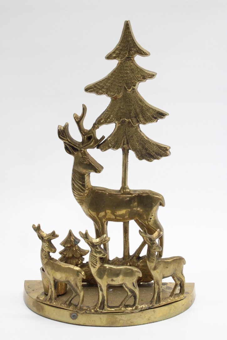 Brass Stag Buck Deers & Tree Solid Brass Reindeer Taper Candle Holder
